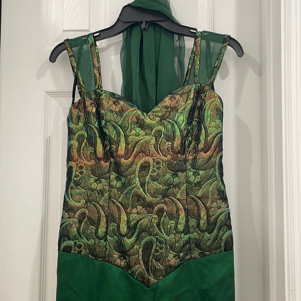 One of a kind tailored prom dress with fabrics from 2004 with shawl. Size Large.